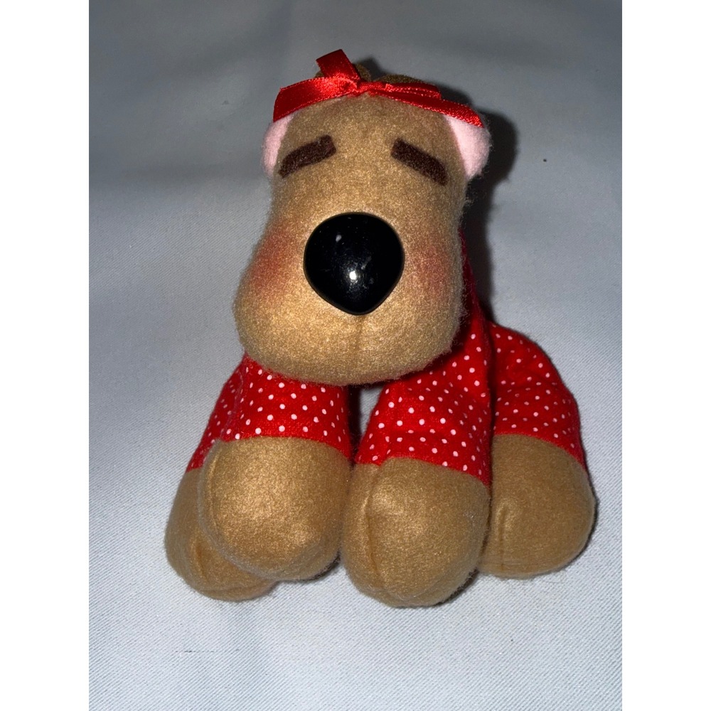 Vintage 1986 Hallmark Ramona Reindeer Plush Red Polka Dot Pajamas Christmas 6.5"